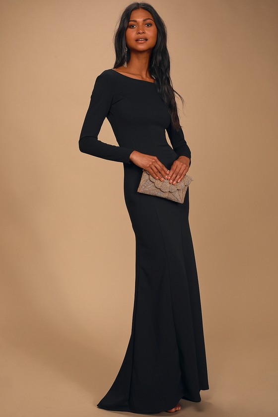 One Shoulder Feather Trim Long Sleeve Formal Gown | Dillard's